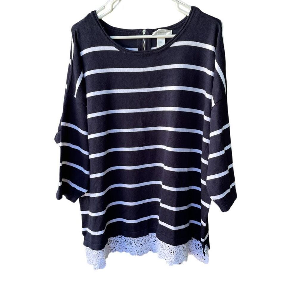 Cj Banks size 2X striped  lace hem back zipped sweater  tunic
